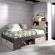 Cama de solteiro Lanka natural - grafite com gavetas