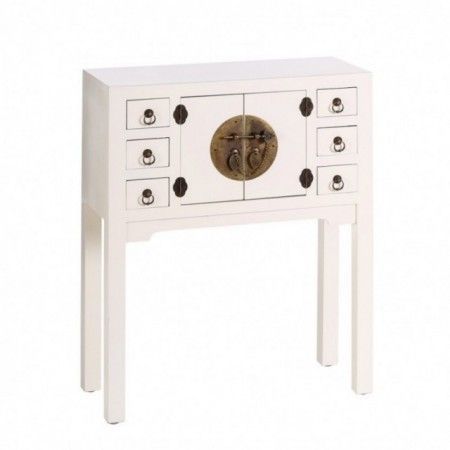 Console 2 portes et 6 tiroirs Blanc