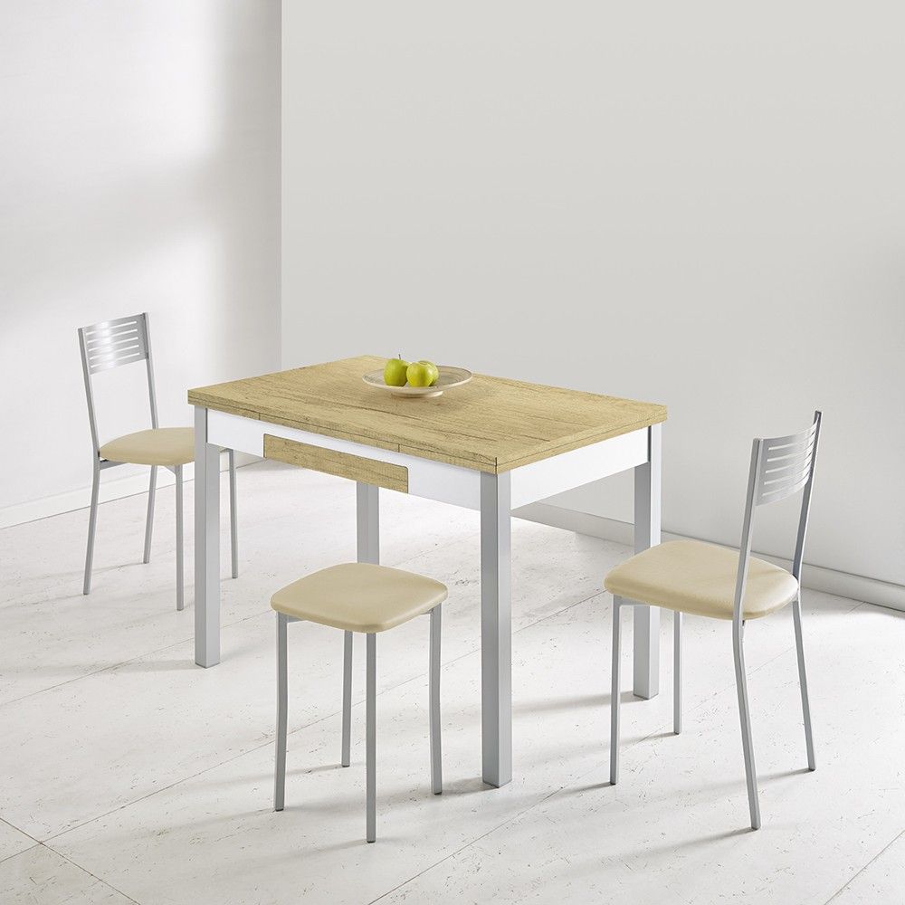 Table de cuisine extensible Nuage chêne moyen, pieds en aluminium