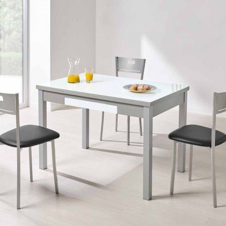 Table de cuisine en verre blanc optique extensible Alba