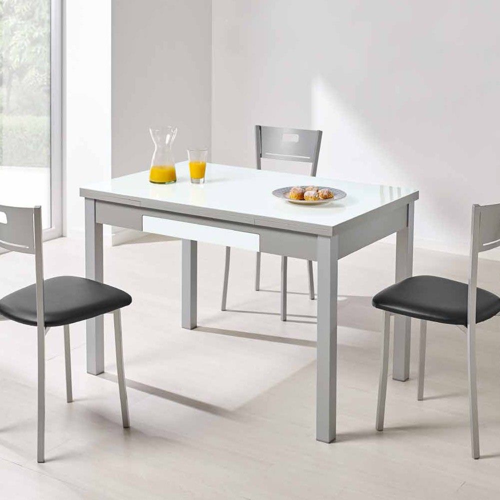 Mesa de cozinha extensível em vidro branco óptico Alba.