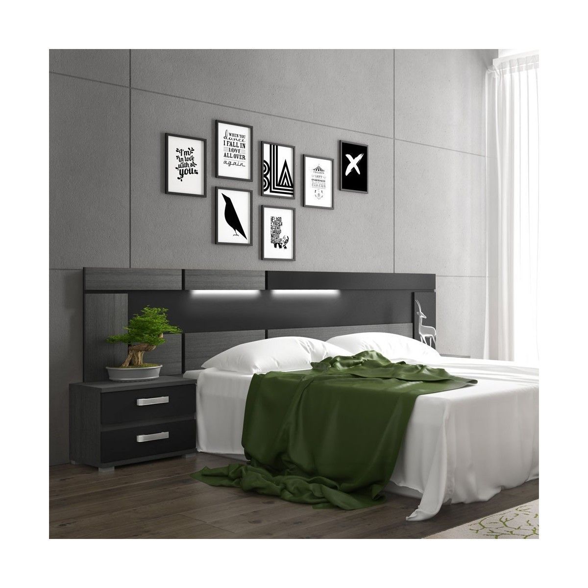 Cabeceira de cama com mesinhas