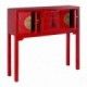 Console de style oriental rouge, avec trois tiroirs.