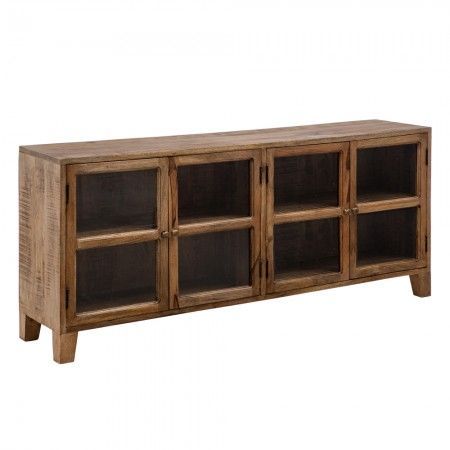 Buffet quatre portes en bois avec vitrine en poignée de mangue