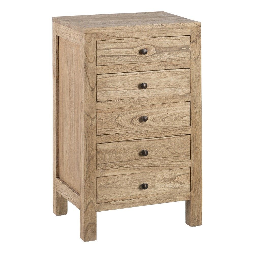 Mesa de cabeceira de madeira de mindi natural para quarto, 44 x 34 x 77 cm.