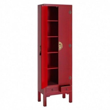 Armario estilo oriental rojo, dos puertas y dos cajones