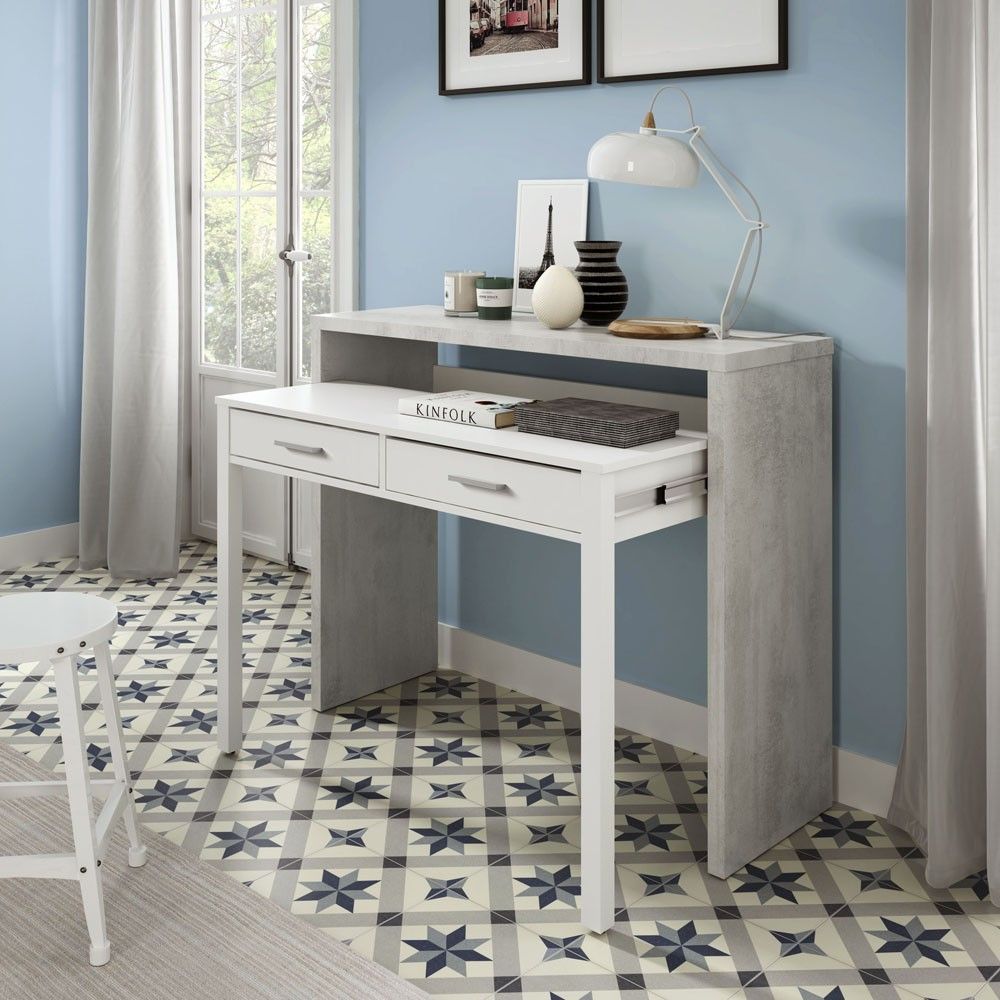 Console scrivania scorrevole Artik - Cemento bianco