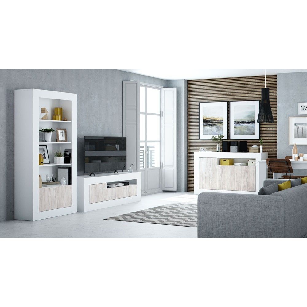 Buffet 3 Portes Baltik Blanc Artik/Velho - 144 X 87 X 42 Cm - Meuble De Salon Ou Salle à Manger Moderne