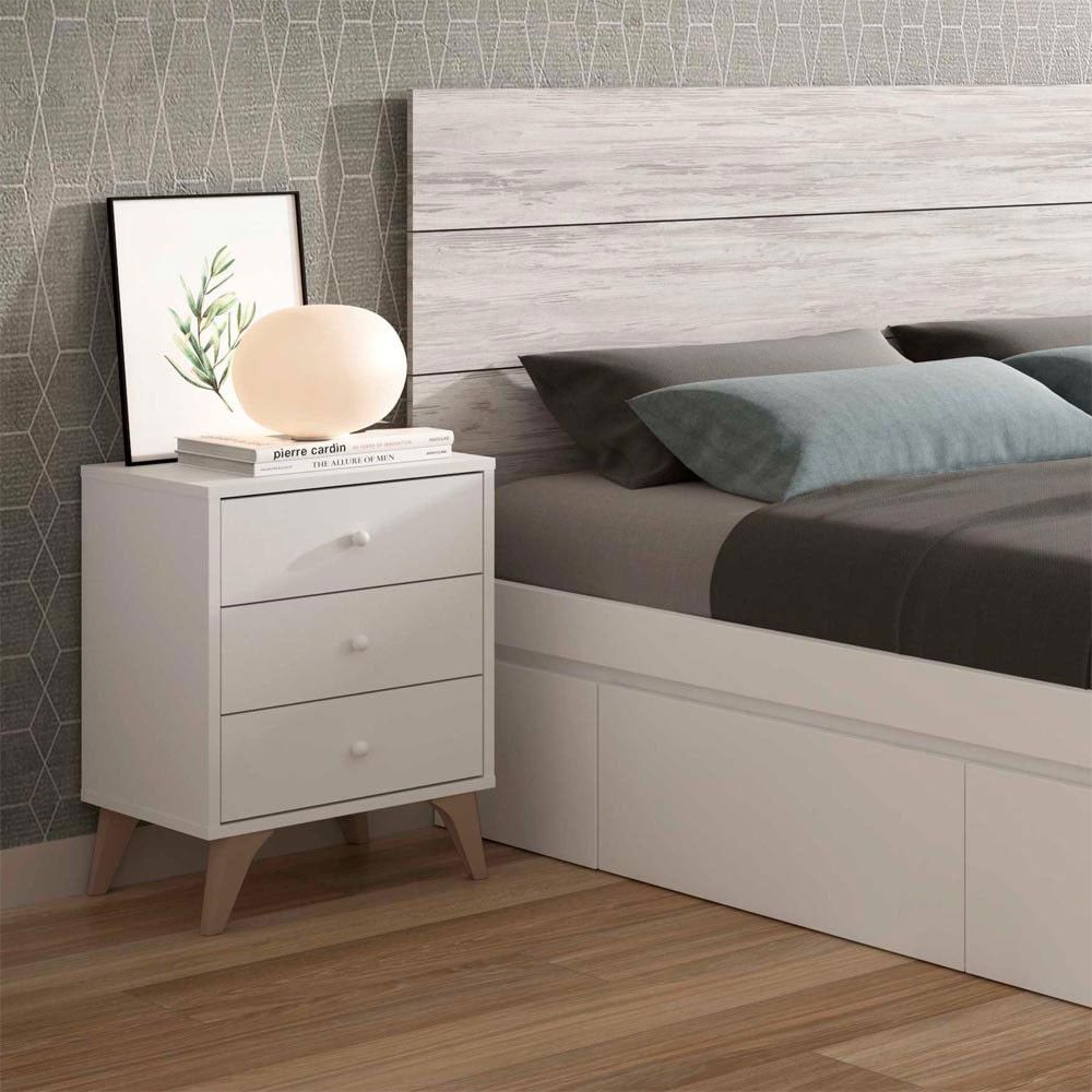 Table de chevet Sweet avec pieds blancs et 3 tiroirs