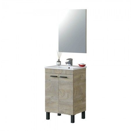 Meuble de salle de bain 50 cm chêne Alaska 2 portes + miroir (2)