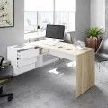 Bureau d'angle avec caisson de bureau blanc Artik chêne