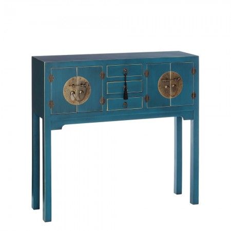 Eingangskonsolenschrank mit 4 Türen und 3 Schubladen, Orient, Blau