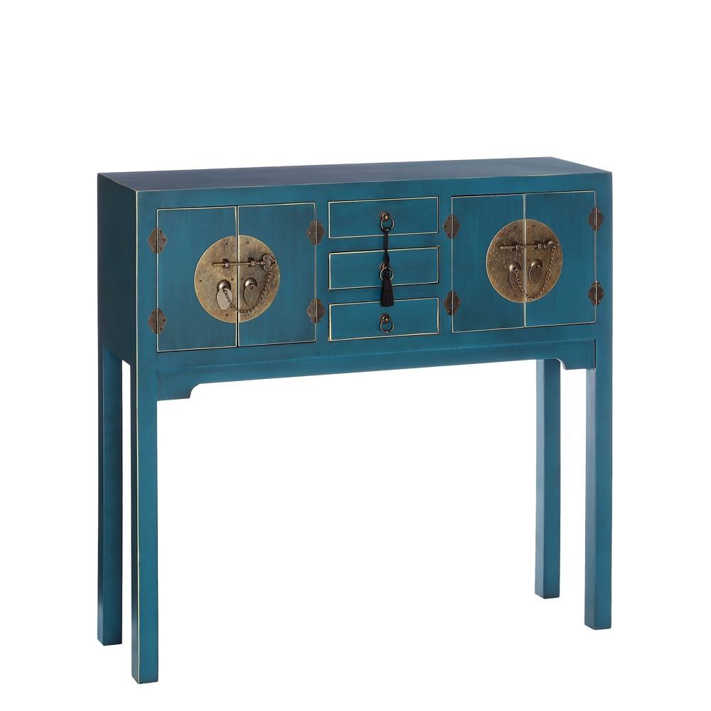Consola de entrada com 4 portas e 3 gavetas Oriente, Azul.
