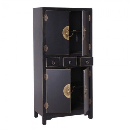 Nebenschrank für das Wohnzimmer mit 4 Türen und 2 Schubladen, Oriente, Schwarz - Gold