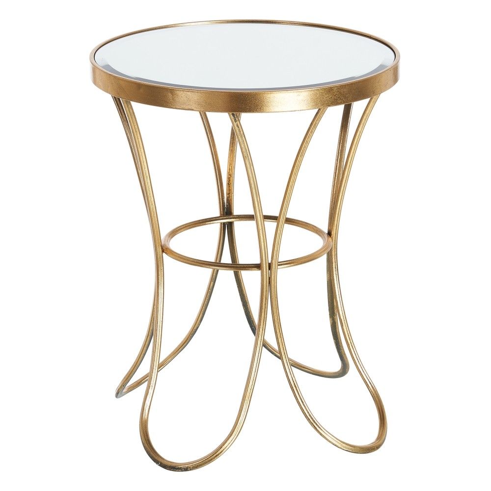 Mesa de centro em metal dourado com decoração em cristal, 48 x 48 x 62 cm.