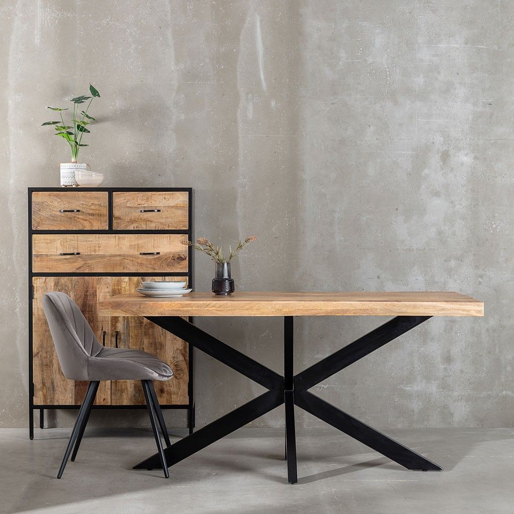 Mesa de comedor Mango Natural-Negro | diseño estilo industrial 160 x 90 cm