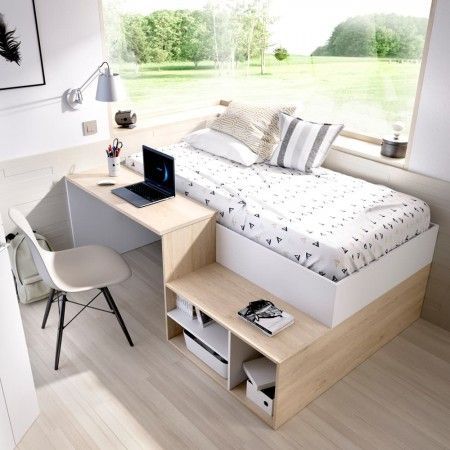 Lit gigogne avec bureau et étagères Kric ambiance