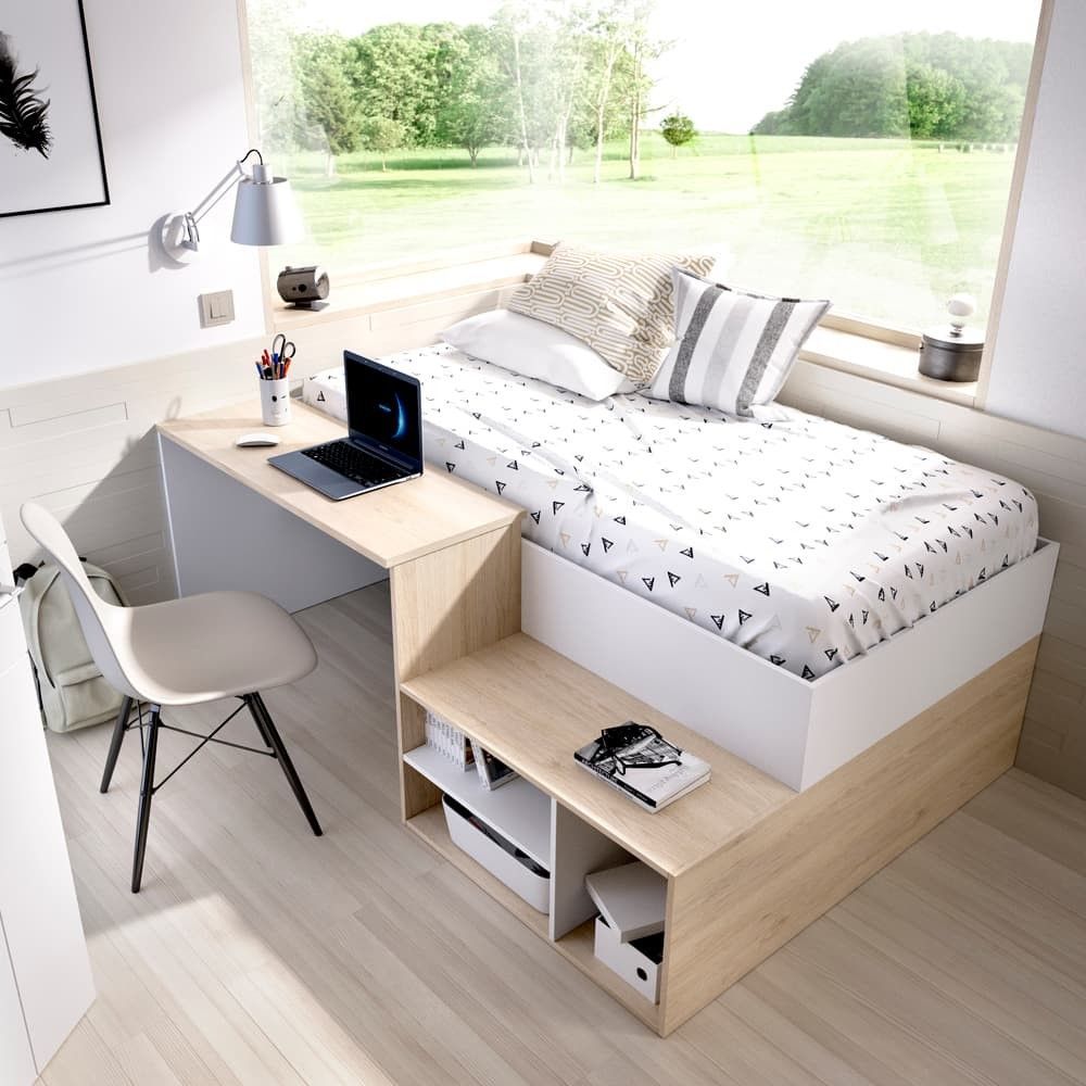 Letto a soppalco con scrivania e scaffali Kric ambiente