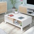 Zaiken Plus Hochglanz-Weißer höhenverstellbarer Couchtisch - Kanadische Eiche 100 x 38 - 50 x 68 - 87 cm
