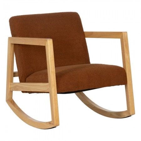 Mecedora de madera de caucho natural tapizado marrón