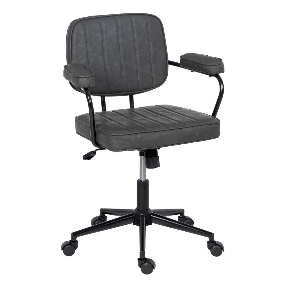 Silla estudio vintage con ruedas símil piel rayada negra