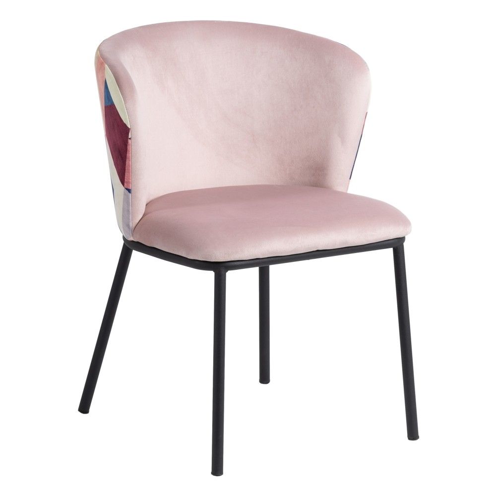 Fauteuil de salon rose pâle avec un revêtement abstrait