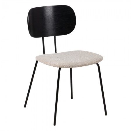 Sedia da pranzo con schienale nero e rivestimento bianco.