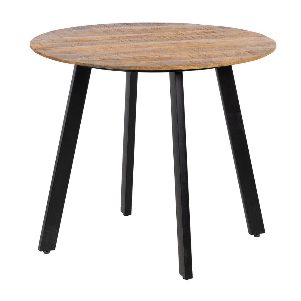 Mesa de comedor redonda de madera Mango Natural-Negro | fanmuebles