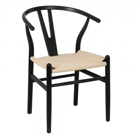 Silla aus Buchenholz in Schwarz mit Naturfaser-Sitz | fanmuebles