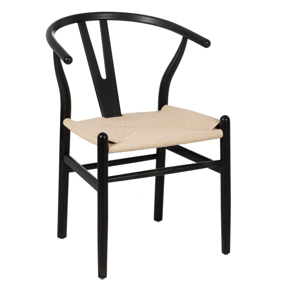 Silla aus Buchenholz in Schwarz mit Naturfaser-Sitz | fanmuebles