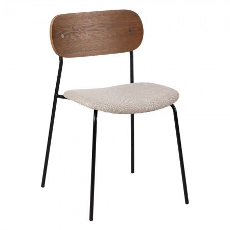 Cadeira de Jantar Estofada Castanha Creme Contract Pernas Metal | fanmuebles