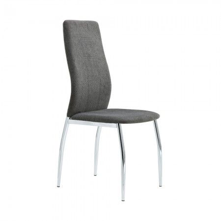 Sedia da pranzo Roxana rivestita in tessuto grigio scuro.