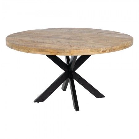 Natürliche Esstisch-schwarzes Massivholz und Eisen – Design im Industriestil fanmuebles