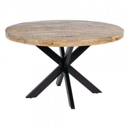 Mesa redonda comedor madera mango y hierro – Estilo industrial moderno | fanmuebles