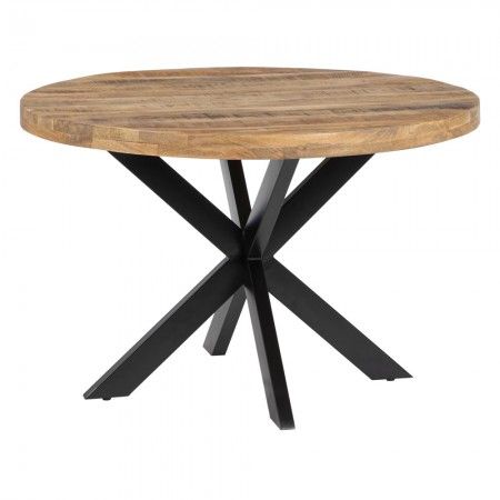 Mesa redonda de comedor madera y metal – diseño estilo industrial único | fanmuebles