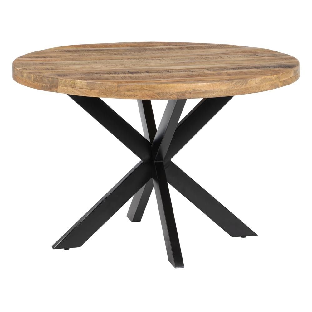 Mesa redonda de comedor madera y metal – diseño estilo industrial único | fanmuebles