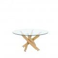 Runder Glastisch Delia 80 x 40 x 80 cm mit Holzoptikbeinen.