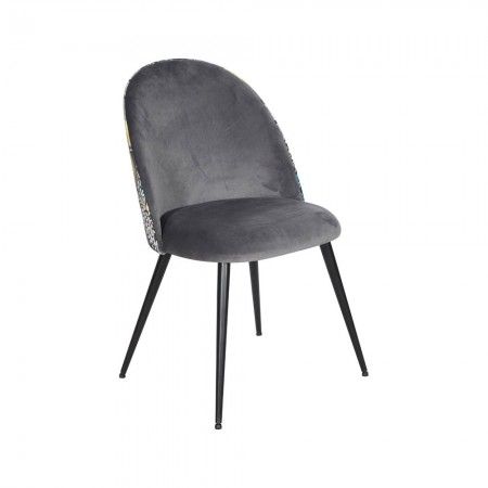 Silla de comedor Asturias Adara tapizada en tela Velvet gris oscuro con patas negras