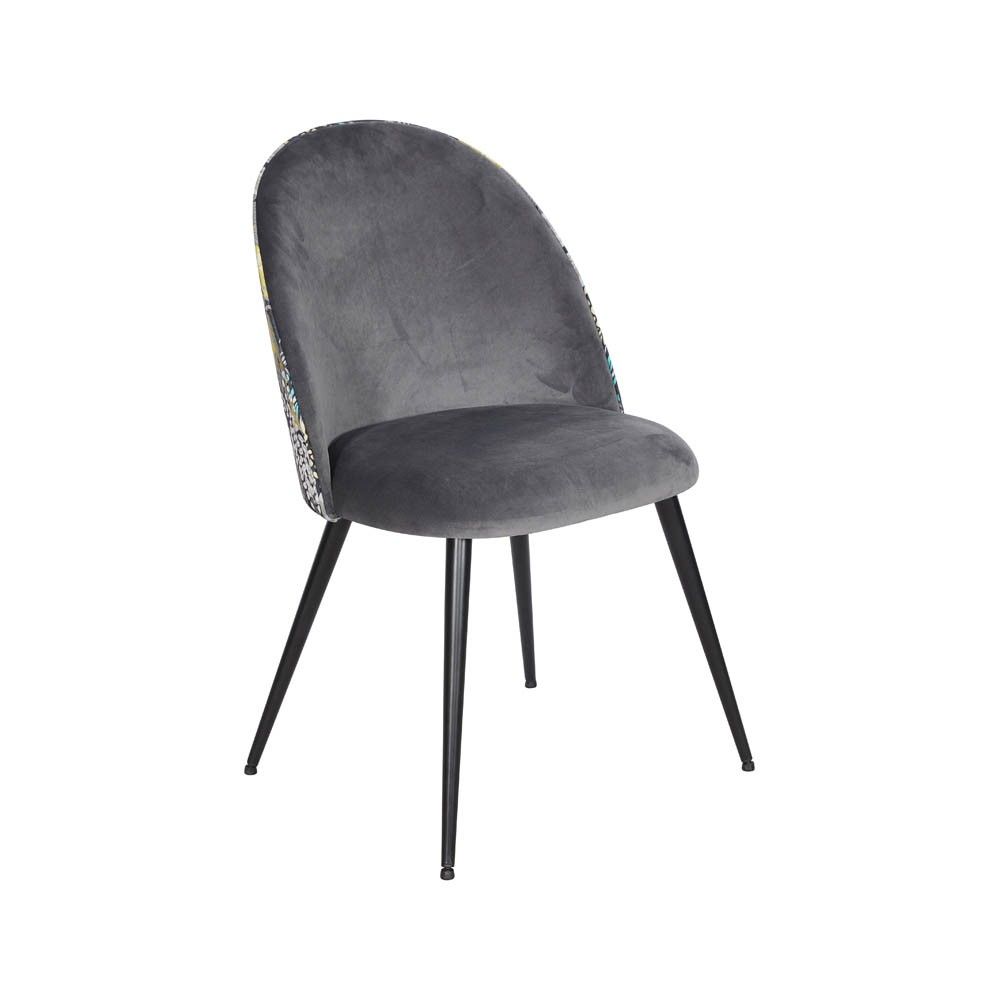 Silla de comedor Asturias Adara tapizada en tela Velvet gris oscuro con patas negras