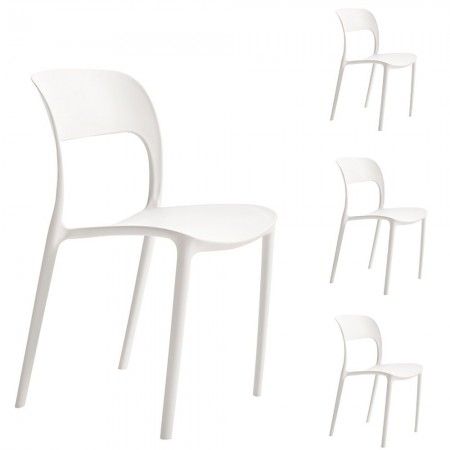 Pack de 4 chaises empilées en polypropylène blanc