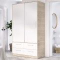 Armoire 2 Portes Coulissantes 4 Tiroirs - Slide - Naturel et Blanc 120 x 204 x 60 cm
