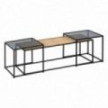 Set de 3 mesas de centro de ratán en color Natural - Negro - Cristal 97,5 - 40 x 34,5 - 39 x 34 - 38 cm