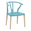 Silla catering de polipropileno Azul patas madera 46 x 78,5 x 42 cm