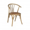 Brauner Stuhl aus Ulmenholz mit gebogenem Rückenlehne und Sitz aus Rattan, 55 x 81 x 50 cm.