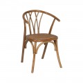 Cadeira de madeira de olmo mel, encosto curvo, assento de rattan, 55 x 81 x 50 cm.