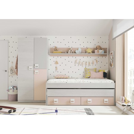 Pacote de cama de casal de jovens com mesa de estudo e guarda-roupa Ares 日本語 fanmuebles