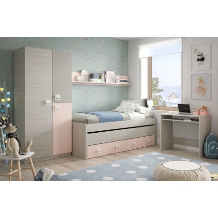 Pack cama doble juvenil, escritorio  y armario Nube| fanmuebles