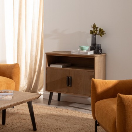 Mueble recibidor Paul estilo industrial en madera natural y negro