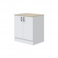 Modulo bajo de cocina para fregadero 80 cm Kira Blanco Brillo - Roble Canadian 80 x 90 x 60 cm