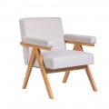 Butaca de madera maciza con brazos acolchados Sahara tapizado tela Beige - Roble 68 x 81 x 76 cm